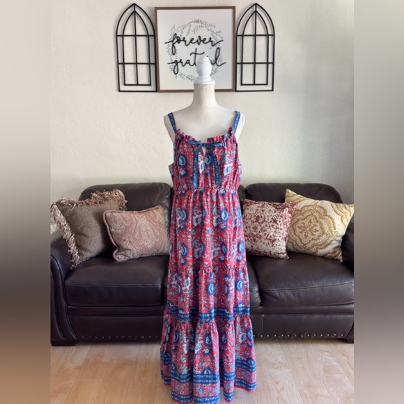 Natural Life Isabella Maxi Dress In Red Blue Floral Size XL Boho - Picture 14 of 15